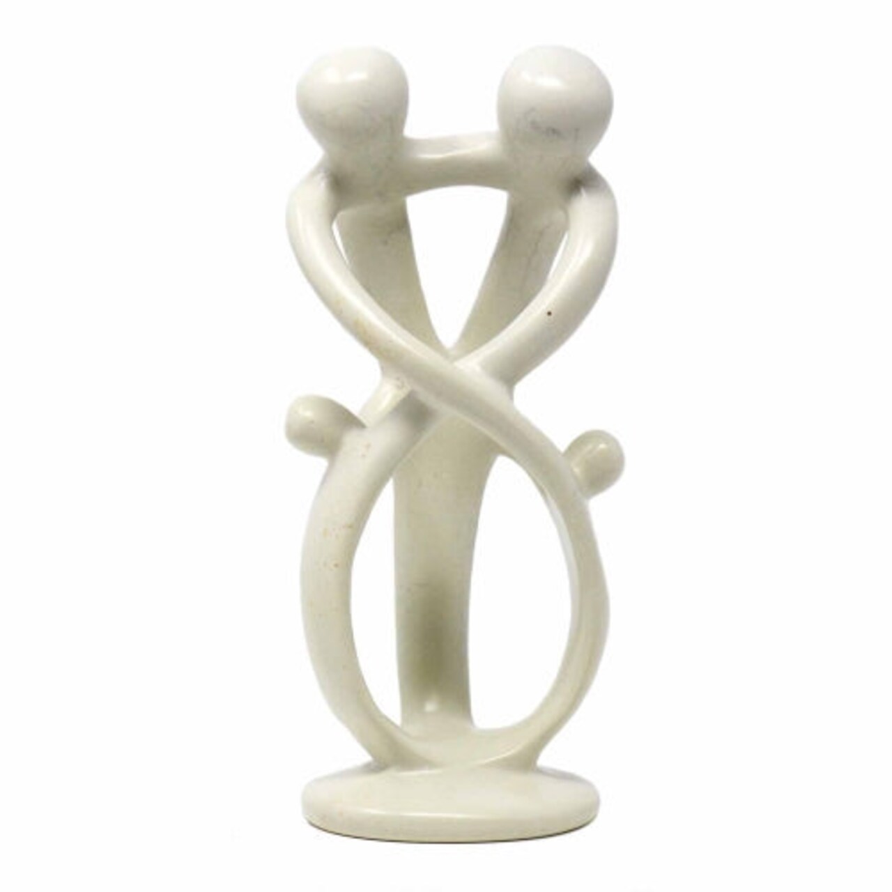 Natural Hand-Carved White Soapstone Family Sculpture 8” Tall Figurine with 2 Parents and 2 Kids